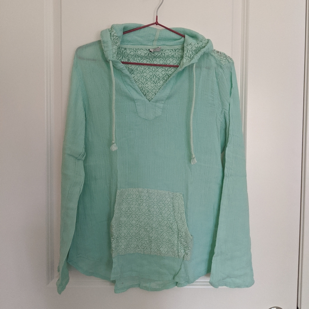 Teal green long sleeve hoodie top